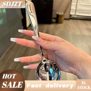SDJZT Thép Không Gỉ Vòng Muỗng Net Màu Đỏ Vàng Bữa Ăn Tối Dài Xử Lý Khuấy Món Tráng Miệng Thìa Cho Nhà Bếp Phụ Kiện Tiện Ích