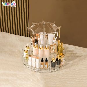 FR-K169 Rak Kosmetik Putar 360 Derajat Transparan Desain Payung Aesthetic / Rak Susun 2 Tingkat