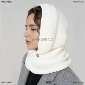 [COD] WEICHENG Fashion Solid Color Casual Knitted Beanies Cap Women Winter Neck Collar Scarf Balaclava Outdoor Cold Proof Beanie Hats Gifts