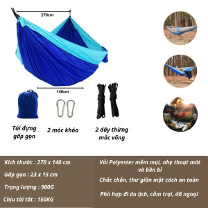 Võng du lịch camping dã ngoại  gấp gọn vải Polyester mềm mại thoáng mát kích thước 270*140cm