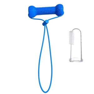 BNGCV Blue Dual-Action Canine Dental Prop Quick Brushing interactive Snack Dispensing Ball Dog Dental Chews Toy Fun PVC Dog Toothbrushing Toy For Easier Teeth Brushing