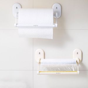 CILL Plastic Suction Cup Paper Towel Holder Wall Mounted Waterproof Roll Paper Hanger Multi-functional Space Saving Towel Roll Stand for Home