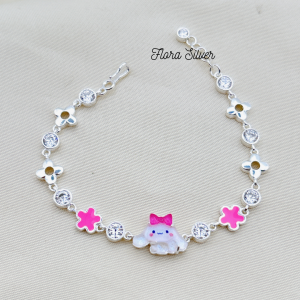 FLORA 0511L - Set bạc ta lắc tay nhẫn hình chó con Cinnamoroll dành cho bé gái