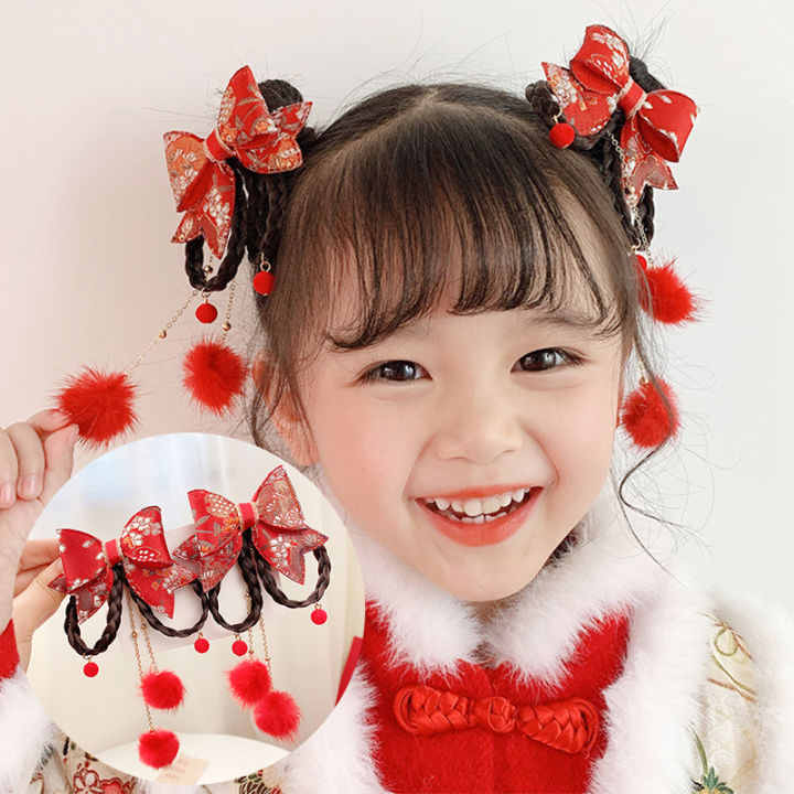Chinese New Year Red Hairpin Set Winter Gift Children Hairball