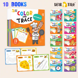 BEAR TALE Coloring Books for Kids Color and Trace with 10 Different Themes Preschool Art and Educational Toy Practice Books 120Pages