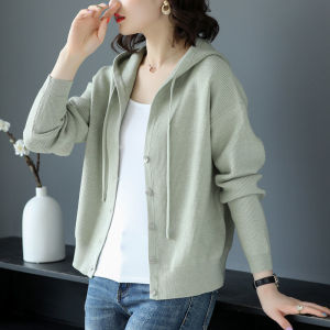 Korean Hooded Cardigan Women Spring Autumn Casual Single Breasted Long Sleeve Knitted Sweater Cardigan Female Coat