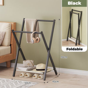 [Double Pole] Innohut Foldable Hanging Towel Rack Rak Baju Rak Penyimpanan Gantung Bedside Clothes Hanger Drying Rack