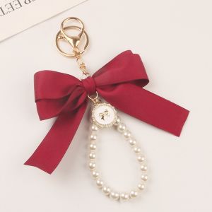 O-KAY Ribbon Pearl Keychain Gantungan Kunci Pita Mutiara Hp Phone Strap Resin Bag Charm Pretty Lucu Cantik