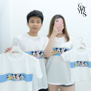 CAROTYLES S Kaos Couple Keluarga DUMBO GARIS Wanita Lengan Pendek Katun