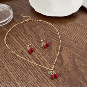 1 Bộ vòng cổ anh đào và bông tai lủng lẳng khí Chuỗi vòng xương đòn đồ trang sức cho phụ nữ bên và lễ kỷ niệm