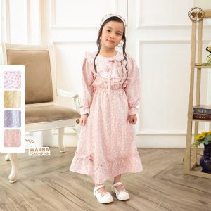 MARVES Sazwa Gamis Baju Muslim Anak Perempuan Bahan Crinkle Motif Bunga Usia 2 hingga 14 Tahun