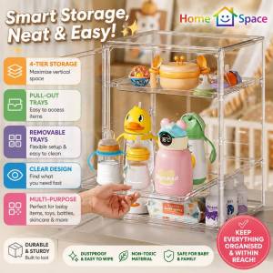 4-Tier Clear Acrylic Storage Organizer with Pull-Out & Removable Trays  Multi-Purpose Cosmetic Skincare Stationery
