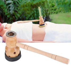 HXPUZM Stress Relief Wormwood Artemisia  Moxa Mugwort Moxa Acupuncture Gourd Moxibustion Box Wooden Gourd Device