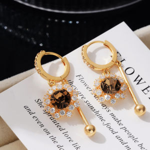 Fashionable Ring Gift 超闪个性镶钻几何铜扣花朵耳换气质时尚轻奢风耳环精致高级感耳饰