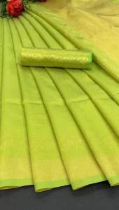 PURE SOFT BANARASI SILK SAREE CATCHY GREEN COLOUR LOOKS ELEGANT