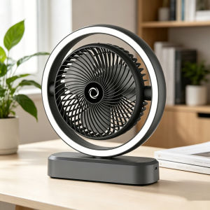 Mini desktop fan - rechargeable - three-speed adjustment - desk light for illumination - rechargeable