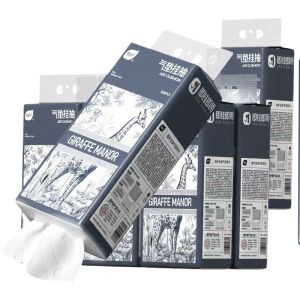 BOTARE - Combo 12 Gói Khăn Giấy 3 Lớp Treo Tường (200 Tờ/Gói) - Họa Tiết Hươu Cao Cổ | Khăn Giấy Rút Khăn Giấy Nhà Vệ Sinh | Mềm Mại Thấm Hút Tốt | Freeship