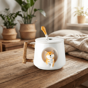CHENJIE Cartoon 3D Ceramic Mug Dog Design 420ml Coffee Mug Creative Heat-resistant Water Cup Breakfast
