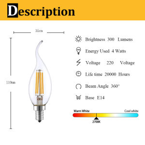 4W 6W Led Filament หลอดไฟ E14 C35Vintage Candel Edison หลอดไฟ220V 2700K Dimmable Night หลอดไฟ Retro ตก หลอดไฟ Retro ตกแต่ง Led Ligths E14 C35 Vintage Candelabra