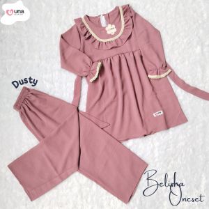 UNA FASHION ONE SET CRINCKLE POLOS ANAK CEWEK 5-10 TH SETELAN PANJANG MUSLIM LEBARAN / NGAJI BELISHA