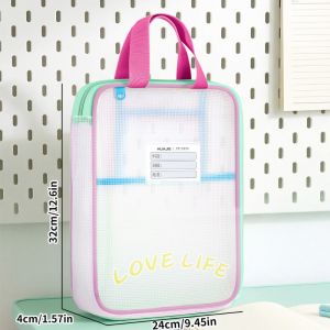 LUXURYLYN EVA Mesh Zipper Pouch Bag 3-layer Waterproof Transparent File Bag Portable Large Capacity Tutoring Bag School Office Supplies