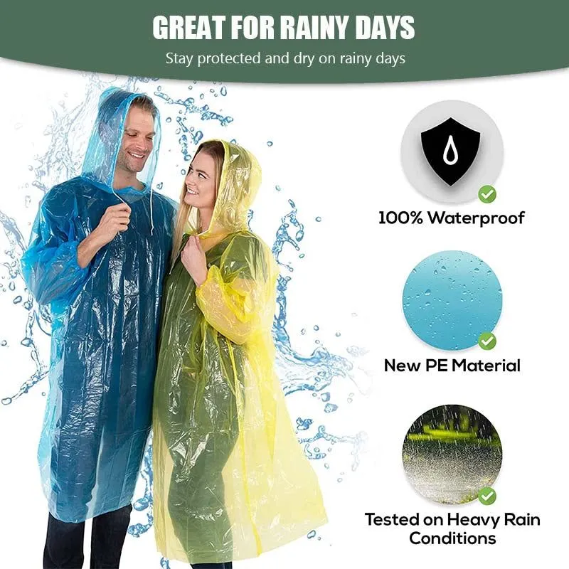 40pcs adulte à usage unique étanche d′urgence manteau de pluie Poncho Randonnée