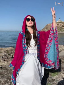 Ethnic Floral Knitted Large Shawl Wrap for Women Open Front Poncho Sweater Cardigan with Hood Oversized Blanket Cape