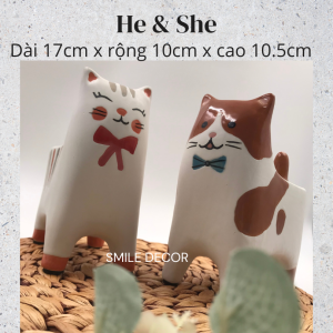 Chậu gốm trồng cây hình mèo He & She quà tặng cặp đôi Valentine đáng yêu