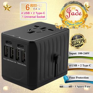 Universal Travel Adapter 3 in 1 Socket Converter & Fast Charger USB-A + USB-C / Type-C International wall plug colokan steker quick charging US EU AU UK w/ safety fuse protection