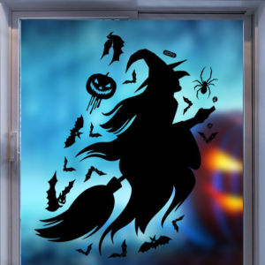 Decal HALLOWEEN- Hít tĩnh điện- phù thủy cưỡi chổi -9