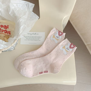 袜子女春夏款中筒袜可爱卡通点子纱纯棉无骨韩系ins潮流春秋棉袜