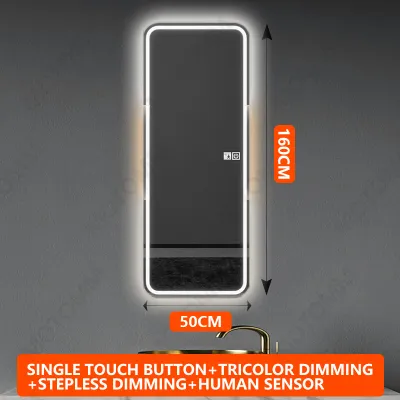Smart LED full body mirror with tricolor light human body sensing function touch control 120cm * 30cm/140cm * 50cm