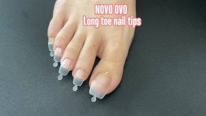 NOVO OVO 120 pcs Long Toe Nail Tips Press on Curved Full Cover Longtoes Claw Clear Double Matte Pre-filed Nail Extension for Pedicure Acrylic Tapered Square Soft Gel Toenails x 12 Sizes