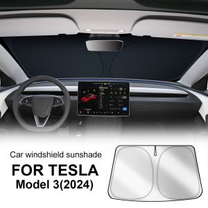 For Tesla Model 3 Highland 2024 Model Y Juniper 2025 Car Front Windshield Sun Shade Covers Visors Foldable SunShade Window Sunscreen Protector Interior Accessories