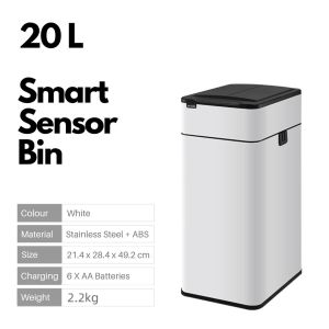 20L Stainless Steel Smart Sensor Sliding Motion Lid Trash Bin | Home Office Automatic Bagging Open Kitchen Rubbish Bin Rechargable by Thehomeshoppe