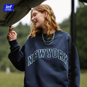INFLATION brand 2023 autumn new men Japanese style 400g fleece American letter printing loose and refreshing hoodless sweater