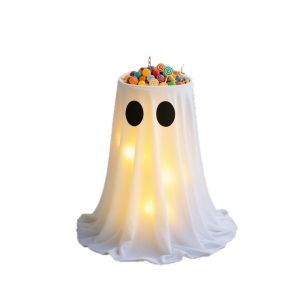 HETU070703. Triangular Support Halloween Ghost Candy Bowl Foldable LED Lights Lighted Ghost Candy Bowl Spooky Halloween Decor Halloween Candy Dish for Halloween  Party