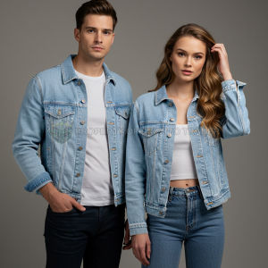 Jaket Denim Couple Marun Pria & Wanita – Bahan Tebal Nyaman Warna Anti Luntur Model Kekinian Stylish