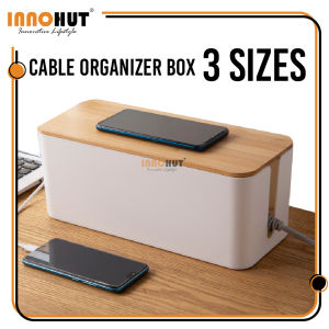 Innohut Cable Storage Box Wire Plug Hider Organizer Wooden Top Cable Box For Home Office Use