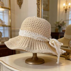 OKKFINE Wide Brim Straw Sun Hat Lace Up Detail Foldable Design Wide Brim Hat Fashion Lightweight Foldable Beach Hat Beach Use