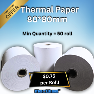 SG Thermal Paper Roll 80x80mm | Receipt Paper Roll 80mm | POS NETS Visa Grab Foodpanda 50 Rolls / Carton