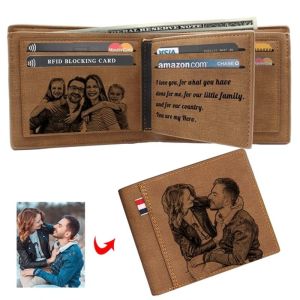 Men Engraved Customized Picture Wallet High Quality DIY Custom Photo Purse Festival Personalized Gifts for Men Him Husband Unique Birthday Anniversary Gift / Fathers Day Gift