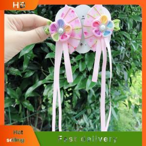 HB Japanese Kimono Fabric Flower Folding Fan Children Hair Accessories Clip Tassel Headwear Headdress Barrette