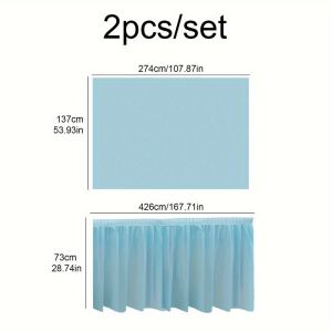 2 PCS Disposable Table Skirt Tablecloth Set Waterproof Plastic Ruffled Table Decor No‑Iron Easy Setup Table Cover Combo