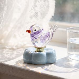 K9SEQ Ceramic Glass Bird Figurine Glass Rotating Base Bird Statue Gifts DIY Assembly Bird Ornament Desktop Decor