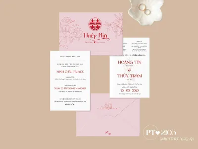 [IN THEO YÊU CẦU] THIỆP CƯỚI CÓ BÌ- 2 GẬP- MẪU MỚI MÃ PT2102 PT2103