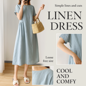 Artistic Slim Dress With Pockets Comfort Solid Color Mid-length Skirt Versatile Casual Nightdress