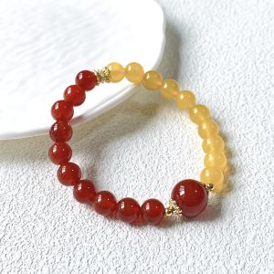 Qianjing Wanma Natural Red and Yellow Agate Bracelet with Beeswax Yellow Jade and Buddhist Beads Womens Agate Crystal Bracelet 2026