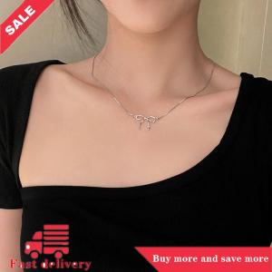 [COD] Trendy Bowknot Necklace Silver Color Clavicle Chain For Woman Elegant Vintage Sweet Bow Choker Necklace Party Jewelry Gifts