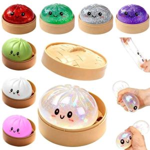 Large Dumpling Stress Ball with Steamer Colorful Squishy Bun Sensory Toy for Anxiety Relief Squeeze Dough Ball for Adults&Kids